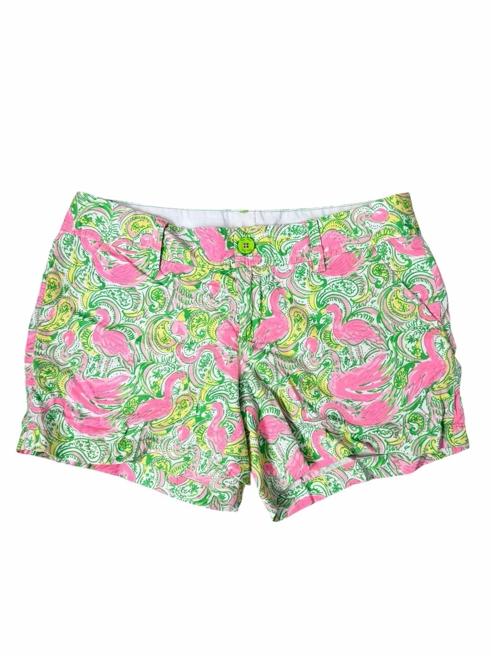 Lilly Pulitzer Pink Flamingo & Lime Paisley High-Rise Shorts